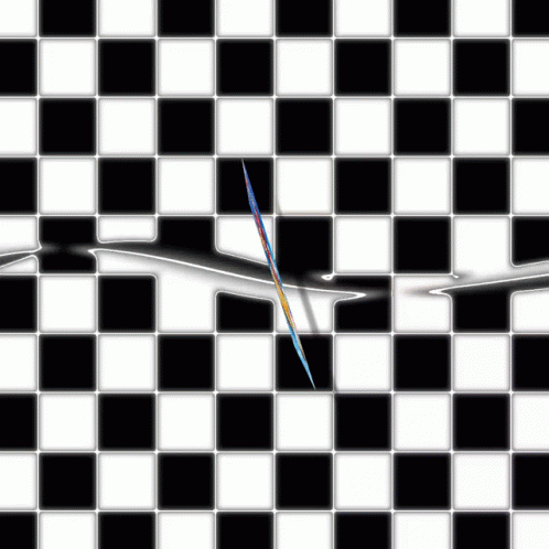 A Black And White Checkered Pattern With A Rainbow Colored Arrow In The Middle GIF