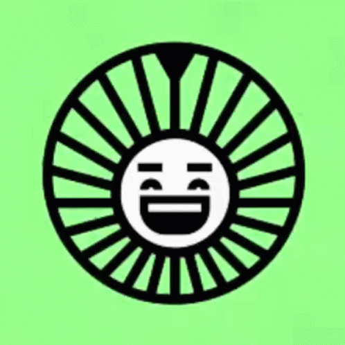 a black and white circle with a smiley face in the center