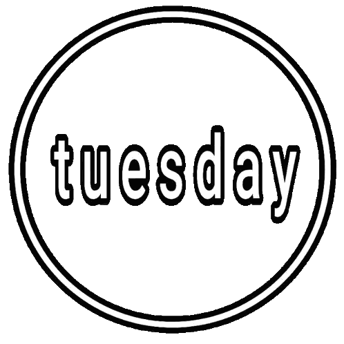 a black and white circle with the word tuesday inside of it