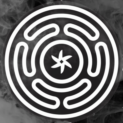 A Black And White Circular Symbol With A Star In The Center GIF