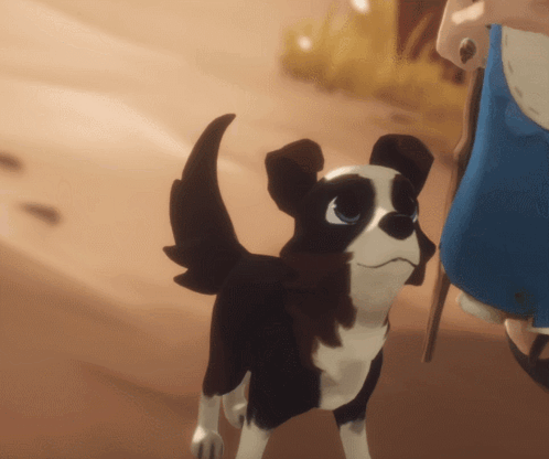 A Black And White Dog Standing Next To A Person GIF