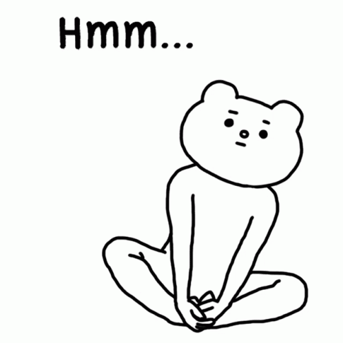A Black And White Drawing Of A Bear With The Words " Hmm " Written Below It GIF