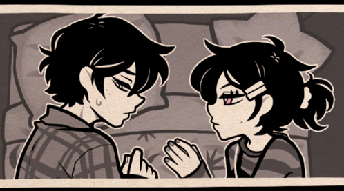 A Black And White Drawing Of A Boy And Girl GIF