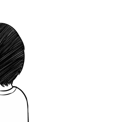a black and white drawing of a boy crying