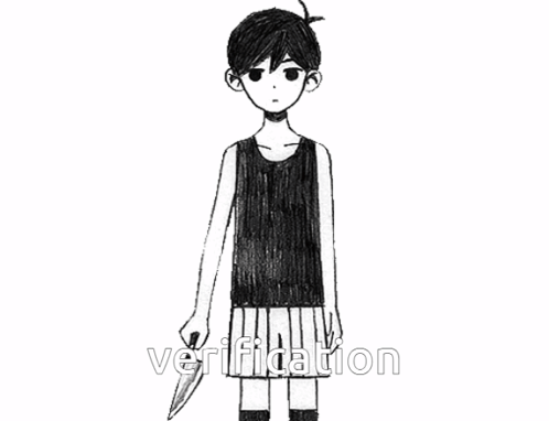 A Black And White Drawing Of A Boy Holding A Knife And The Words `` Verification '' . GIF