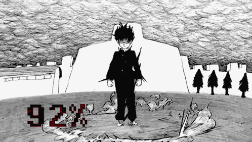 A Black And White Drawing Of A Boy Standing In Front Of A Building With The Number 932 On It GIF