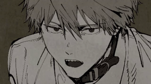 A Black And White Drawing Of A Boy With A Collar Around His Neck GIF