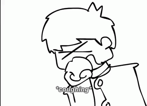 A Black And White Drawing Of A Boy With A Crown On His Head Is Coughing . GIF
