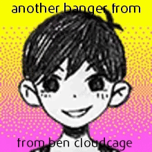 A Black And White Drawing Of A Boy With A Ponytail On His Head . GIF