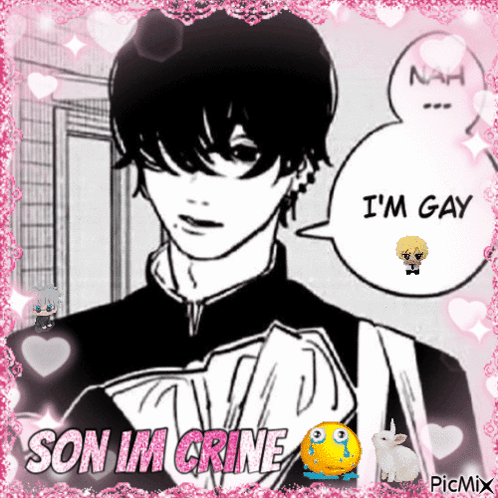 A Black And White Drawing Of A Boy With A Speech Bubble That Says I 'M Gay GIF