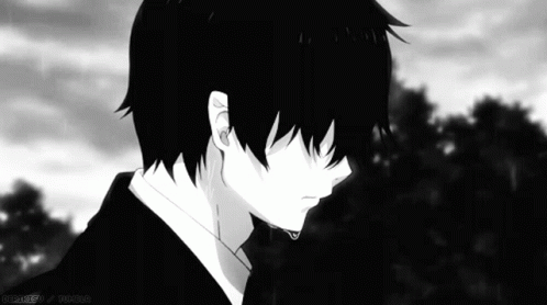 A Black And White Drawing Of A Boy With A Tear Running Down His Face . GIF