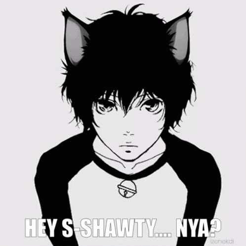 A Black And White Drawing Of A Boy With Cat Ears And The Words Hey S-Shawty Nya GIF