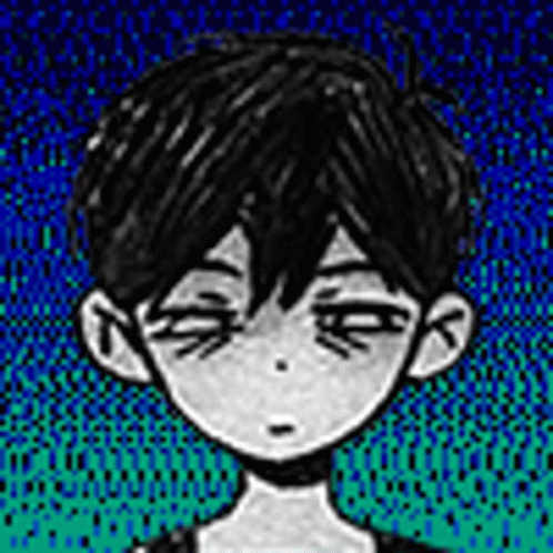 A Black And White Drawing Of A Boy With His Eyes Closed And A Blue Background . GIF