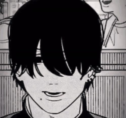A Black And White Drawing Of A Boy With Long Hair And A Smile On His Face . GIF