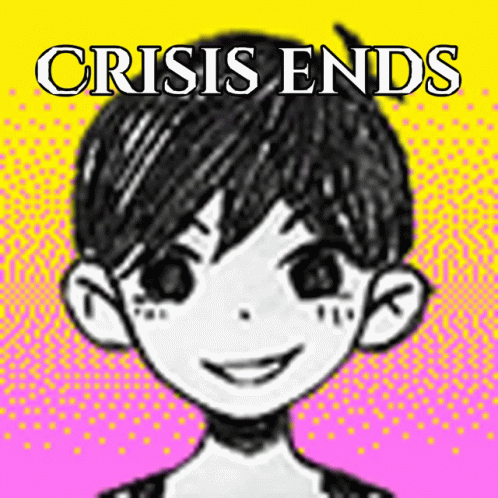 A Black And White Drawing Of A Boy With The Words Crisis Ends Written Above Him GIF