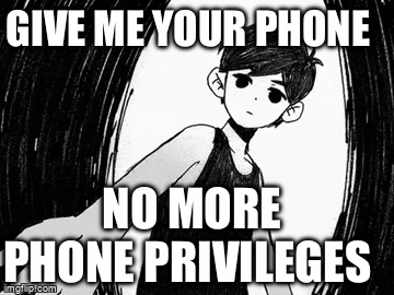 A Black And White Drawing Of A Boy With The Words `` Give Me Your Phone No More Phone Privileges '' GIF