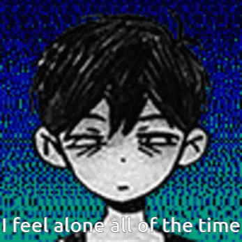 A Black And White Drawing Of A Boy With The Words `` I Feel Alone All Of The Time '' Written On It . GIF