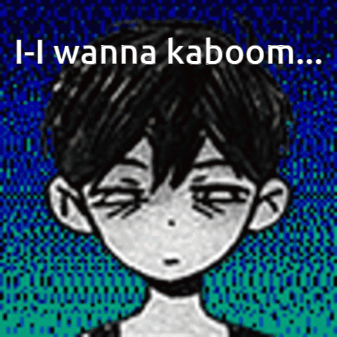A Black And White Drawing Of A Boy With The Words `` I - I Wanna Kaboom '' Written On It . GIF