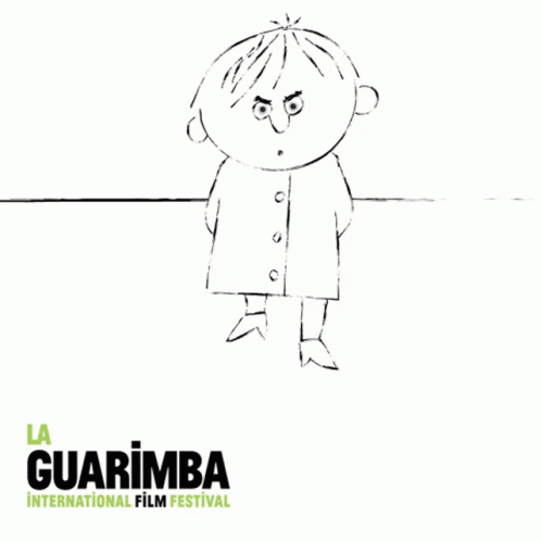 A Black And White Drawing Of A Boy With The Words La Guarimba International Film Festival On The Bottom GIF