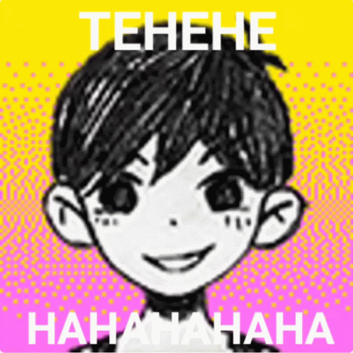 A Black And White Drawing Of A Boy With The Words Tehene Hahahaha Written On The Bottom GIF