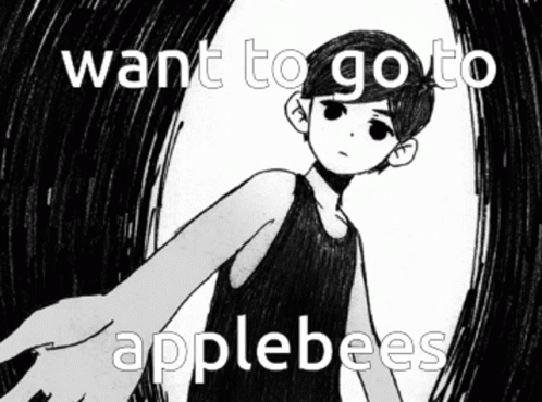 A Black And White Drawing Of A Boy With The Words " Want To Go To Applebees " GIF
