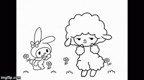 A Black And White Drawing Of A Bunny And A Sheep With The Words Beep Written Above Them GIF