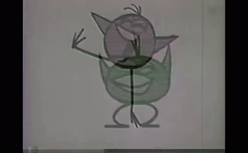 A Black And White Drawing Of A Cartoon Bird With Long Legs And A Smiling Face . GIF