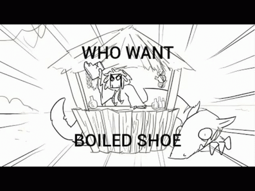 A Black And White Drawing Of A Cartoon Character Sitting In A Hut . GIF