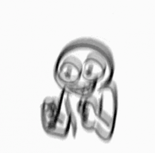 A Black And White Drawing Of A Cartoon Character Wearing Headphones On A White Background . GIF