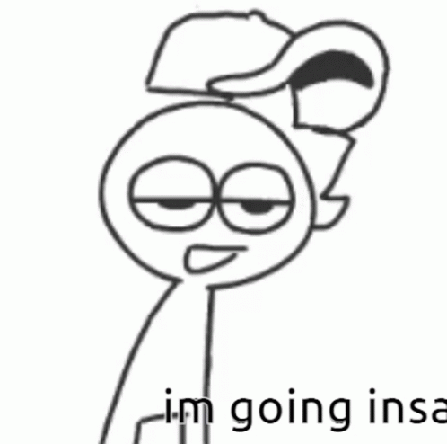 A Black And White Drawing Of A Cartoon Character With A Hat On And The Words `` I 'M Going Ins '' . GIF