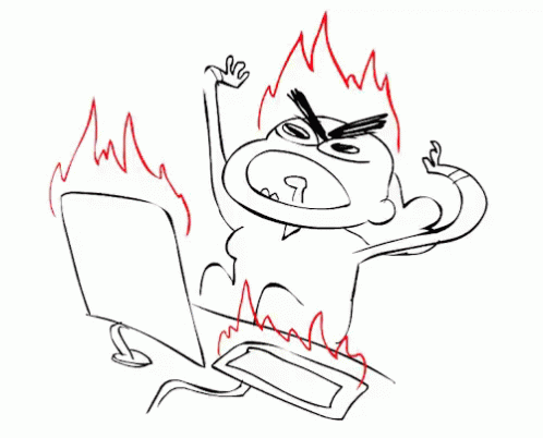 A Black And White Drawing Of A Cartoon Character With Flames Coming Out Of His Head And Arms . GIF
