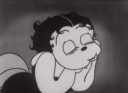A Black And White Drawing Of A Cartoon Character With Her Eyes Closed GIF