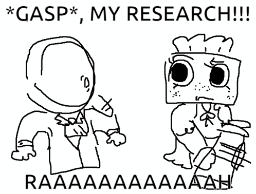 A Black And White Drawing Of A Cartoon Character With The Words Gasp My Research GIF