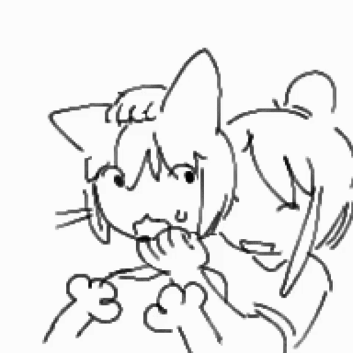 A Black And White Drawing Of A Cat And A Woman . GIF