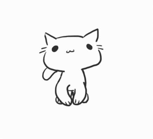 A Black And White Drawing Of A Cat On A White Background . GIF