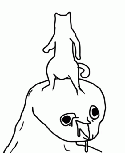 A Black And White Drawing Of A Cat On Top Of A Seal GIF