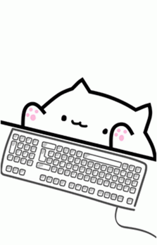 A Black And White Drawing Of A Cat Peeking Out Of A Keyboard . GIF