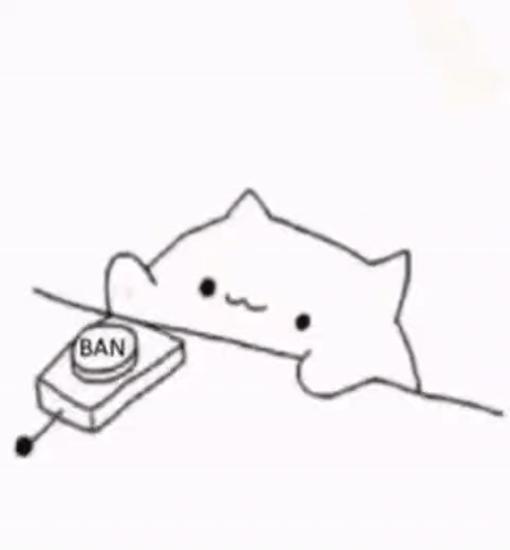 A Black And White Drawing Of A Cat Pressing A Button That Says Ban . GIF