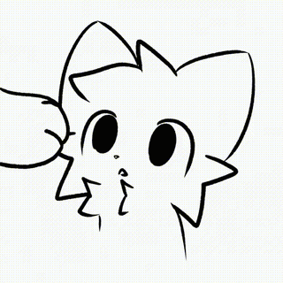 A Black And White Drawing Of A Cat 'S Face With A Hand Touching It . GIF
