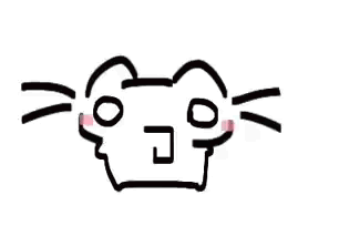 A Black And White Drawing Of A Cat 'S Face With A Pink Nose And Ears . GIF
