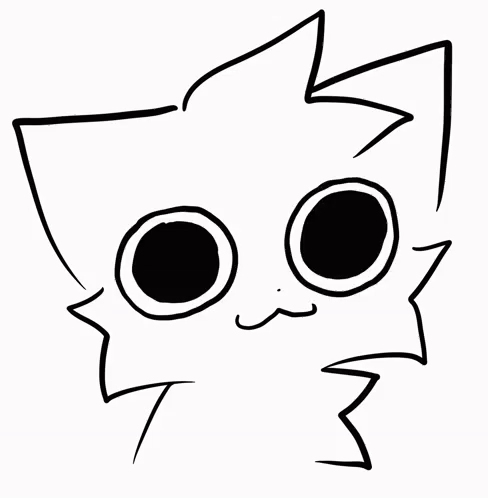 A Black And White Drawing Of A Cat 'S Head With Big Eyes GIF