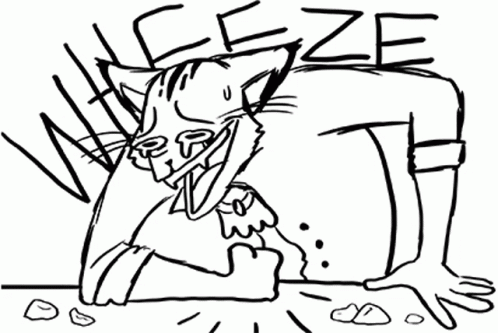 A Black And White Drawing Of A Cat Scratching A Person 'S Face . GIF