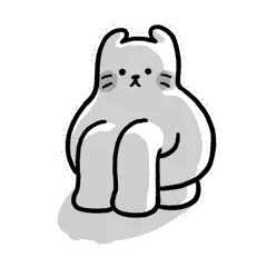 a black and white drawing of a cat sitting down with a shadow on a white background .
