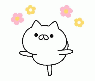 A Black And White Drawing Of A Cat Surrounded By Pink Flowers . GIF