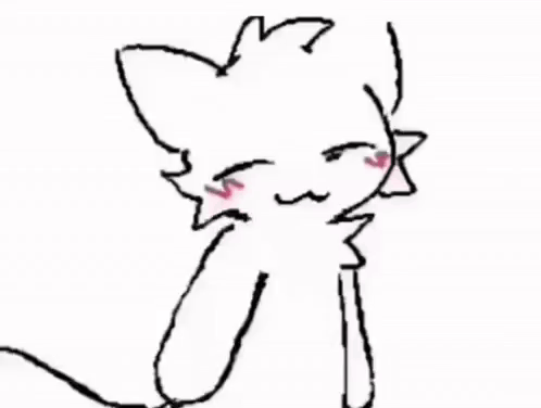 a black and white drawing of a cat with a pink nose and paw .
