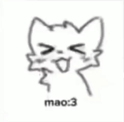 a black and white drawing of a cat with a sad face and the words moyo > 3 below it .
