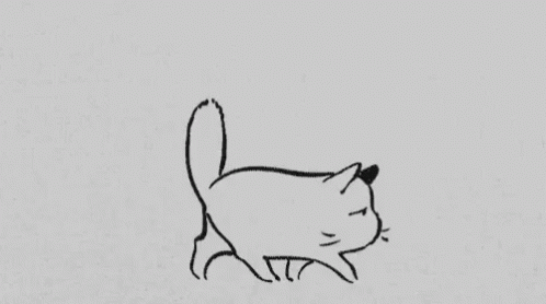 A Black And White Drawing Of A Cat With A Sad Face . GIF