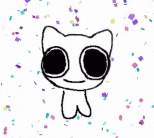 A Black And White Drawing Of A Cat With Confetti Around It GIF