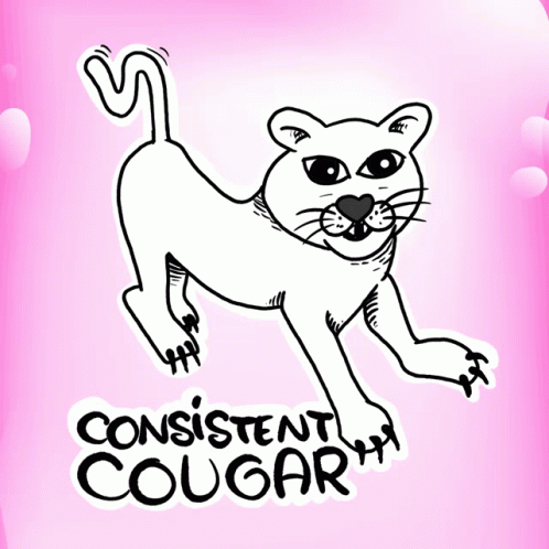 A Black And White Drawing Of A Cat With The Words Consistent Cougar Written Below It GIF