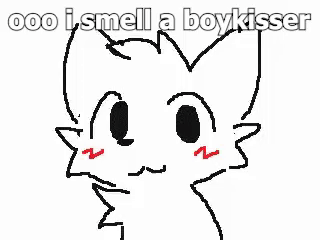 A Black And White Drawing Of A Cat With The Words `` I Smell A Boy Kisser '' . GIF